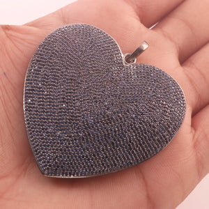 1 PC Genuine Blue Sapphire Heart Pendant -925 Sterling Silver - Love Pendant 48mmx51mm PD1129