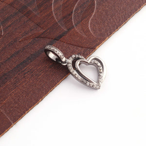 1 PC Antique Finish Pave Diamond Designer Heart Pendant - 925 Sterling Silver - Diamond Pendant 16mmx14mm PD413