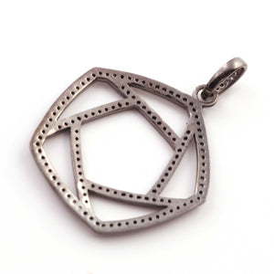 1 Pc Pave Diamond Pentagon Shape Designer Pendant -925 Sterling Silver -Necklace Pendant 39mmx34mm PD1318