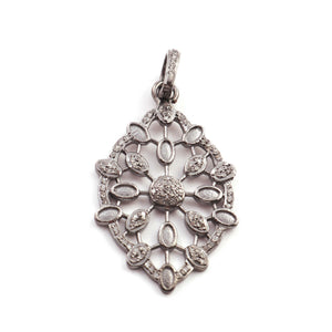 1 Pc Pave Diamond Leaf Pendant - 925 Sterling Silver- Marquise Pendant 38mmx24mm PD1172