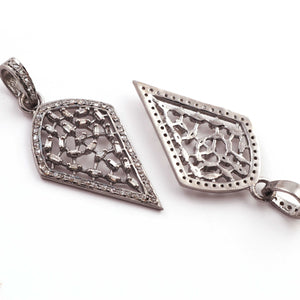 1 Pc Antique Finish Pave Diamond With Baguette Diamond Arrow Pendant - 925 Sterling Silver - Necklace Pendant 36mmx21mm PD1157