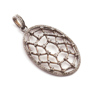 1 Pc Antique Finish Pave Diamond Oval With Double Cut Diamond Pendant - 925 Sterling Silver - Necklace Pendant 44mmx29mm PD1162