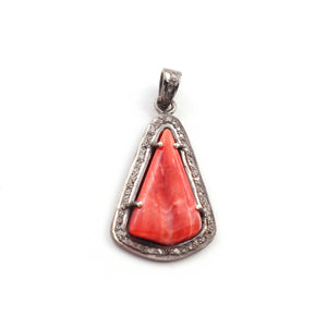 1 Pc Antique Finish Pave Diamond Oyster Shell  Triangle Shape Pendant - 925 Sterling Silver - Necklace Pendant PD1894