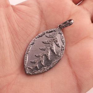 1 Pc Antique Finish Pave Diamond Designer Leaf Pendant - 925 Sterling Silver- Necklace Pendant 43mmx22mm PD1507