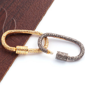 1 Pc Pave Diamond Rounded Rectangle Lock- 925 Sterling Vermeil- Yellow Gold - Diamond Lock with Screw On Mechanism  PD1636