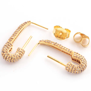 1 Pair Pave Diamond Safety Pin Designer Earring - Diamond Designer Earrings - 925 Sterling Silver  ED284