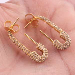 1 Pair Pave Diamond Safety Pin Designer Earring - Diamond Designer Earrings - 925 Sterling Silver  ED284