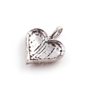 1 Pc Genuine Pave Diamond With Baguette Diamond Heart Pendant - 925 Sterling Silver - Heart Pendant 27mmx28mm PD630