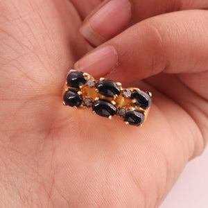 1 PC Beautiful Pave Diamond Black Onyx Ring - 925 Sterling Vermeil - Gemstone Ring Size -8 RD015