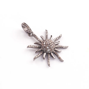 1 Pc Beautiful Pave Diamond Sun burst Pendant- 925 Sterling Silver -Vermeil Designer Sun Pendant 28mmx25mm PD1622