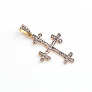 1 Pc Pave Diamond Designer Cross Pendant 925 Sterling Silver & Vermeil - Cross Pendant 34mmx23mm PD1624