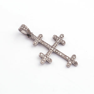 1 Pc Pave Diamond Designer Cross Pendant 925 Sterling Silver & Vermeil - Cross Pendant 34mmx23mm PD1624