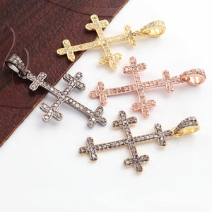 1 Pc Pave Diamond Designer Cross Pendant 925 Sterling Silver & Vermeil - Cross Pendant 34mmx23mm PD1624