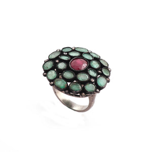 1 PC Pave Diamond With Emerald Center In Ruby- 925 Sterling Silver - Gemstone Ring-Handmade Jewelry- Ring Size-7 RD204