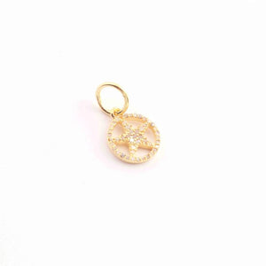 1 PC Pave Diamond Round With Star Charm 925 Sterling Silver, Yellow & Rose Gold Vermeil - Pave Diamond Pendant - 11mmx14mm PD1618