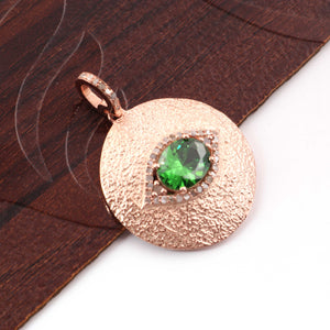 1 Pc Pave Diamond Ruby / Emerald Gemstone Pendant - 925 Sterling Vermeil -Necklace Pendant 24mmx21mmPD1783