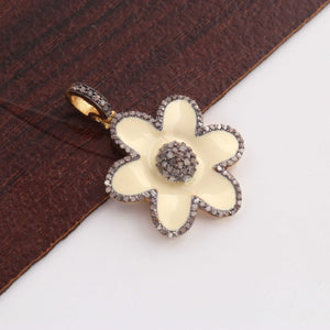 1 Pc Pave Diamond Flower Bakelite Charm Pendant - 925 Sterling Silver, Vermeil & Yellow/ Rose Gold Vermeil- Flower Enamel Pendant 26mmx24mm PD1798