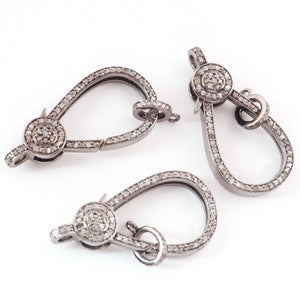1 PC Pave Diamond Lobster Clasp Antique Finish over Sterling Silver - Diamond Both Sides 34mmx18mm LB133