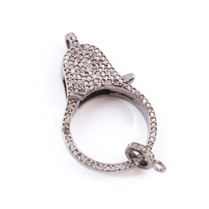 1 Pc Pave Diamond Lobster Clasp Oxidized Sterling Silver - Both Sided Diamonds 35mmx21mm LB181
