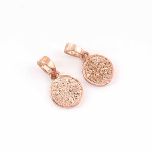 1 Pc Pave Diamond Round Disc 925 Sterling Silver Rose Gold Round Shape Pendant- 12mmx9mm PD956