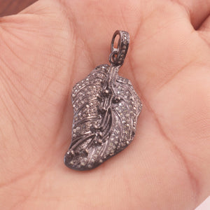 1 Pc Stylish Pave Diamond Leaf Pendant Over 925 Sterling Silver - Carved Leaf Pendant 38mmx20mm PD422
