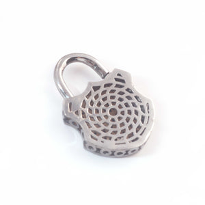 1 PC Genuine Pave Diamond Lock Charm With Cross 925 Sterling Silver Pendant 34mmx22mm PD301