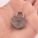 1 PC Genuine Pave Diamond Lock Charm With Cross 925 Sterling Silver Pendant 34mmx22mm PD301