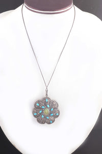 1 Pc Pave Diamond Turquoise Pendant Center In Opal - 925 Sterling Silver- Necklace Pendant 52mmx48mm PD415