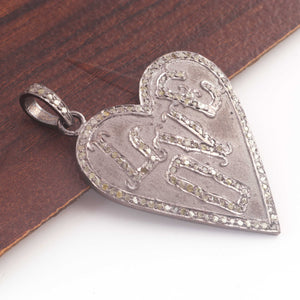 1 Pc Pave Diamond "Love" Charm Pendant - 925 Sterling Silver - Heart Pendant 43mmx35mm PD278