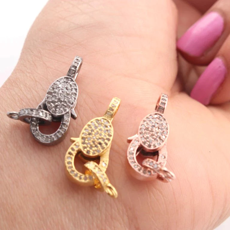 1 PC Pave Diamond Lobster Over 925 Sterling Silver Rose yellow Gold Vermeil Double Sided Diamond Clasp 24mmx10mm lb299