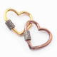 1 Pc Pave Diamond Heart Shape Carabiner- 925 Sterling Vermeil/Rose Gold - Diamond Lock with Screw On Mechanism 26mmx28mm GVCB001