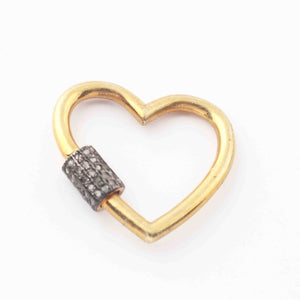 1 Pc Pave Diamond Heart Shape Carabiner- 925 Sterling Vermeil/Rose Gold - Diamond Lock with Screw On Mechanism 26mmx28mm GVCB001