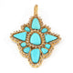 1 Pc Antique Finish Double Cut Diamond With Turquoise Designer Pendant - Yellow Gold - Necklace Pendant 49mmx39mm PD1713