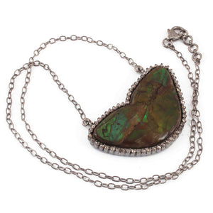 1 Pc Antique Finish Double Cut Diamond With Abalone Designer Pendant - 925 Sterling Silver - Necklace Pendant 35mmx51mm PD1725