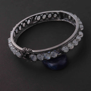 1 Pc Pave Diamond with Rainbow Moonstone 925 Sterling Silver Bangle - Designer Bangle Size : 2.5 BD275