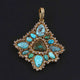 1 Pc Antique Finish Double Cut Diamond With Turquoise Designer Pendant - Yellow Gold - Necklace Pendant 46mmx41mm PD1716