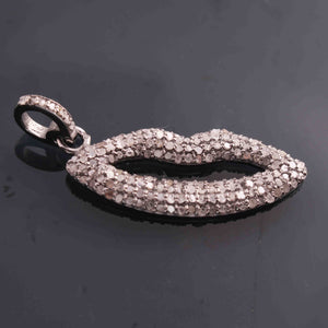 1 PC  Pave Diamond Lips Charm Over 925 sterling Silver Pendant - 30mmx11mm PD1047