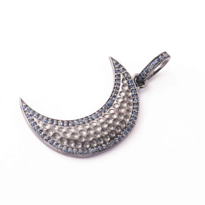 1 Pc Blue Sapphire Crescent Moon Charm Pendant -925 Sterling Silver Sapphire Pendant 28mmx8mm PD1796
