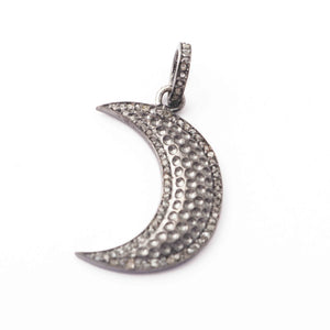 1 Pc Pave Diamond Crescent Moon Charm Pendant -925 Sterling Silver Diamond Pendant 28mmx8mm PD1795