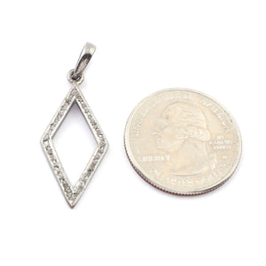 1 PC Pave Diamond 925 Sterling Silver Charm pendant - Diamond Shape Pendant 30mmx14mm PD585