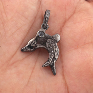1 Pc Pave Diamond Dolphin Fish Pendant - 925 Sterling Silver Dolphin Pendant - PD834