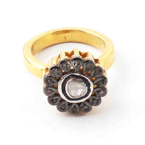 1 Pc Beautiful Pave Diamond - Rose cut Diamond Designer Flower Shape Ring - 925 Sterling Vermeil - Polki Ring RD105