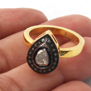 1 Pc Beautiful Pave Diamond - Rose cut Diamond Designer Pear Drop Ring - 925 Sterling Vermeil - Polki Ring RD106