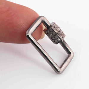 1 Pc Pave Diamond Rectangle Shape Carabiner- 925 Sterling Silver- Diamond Lock with Screw On Mechanism 21mmx14mm CB098