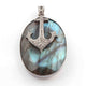1 Pc Pave Diamond Labradorite With Arrow Charm Pendant Over 925 Sterling Silver - Oval Shape Pendant 40mmx26mm PD1642