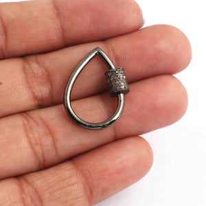 1 Pc Pave Diamond Pear Drop Carabiner- 925 Sterling Silver - Diamond Lock with Screw On Mechanism 23mmx17mm CB071