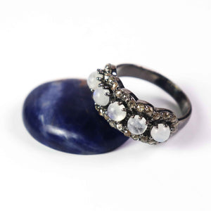 1 PC Antique Pave Diamond Rainbow Moonstone Band Ring - 925 Sterling Silver - Diamond Band Ring Size-8 RD422