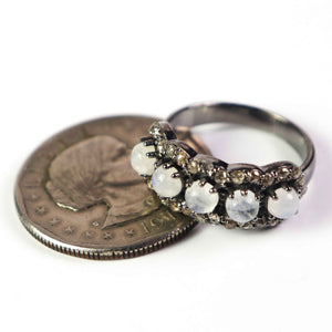 1 PC Antique Pave Diamond Rainbow Moonstone Band Ring - 925 Sterling Silver - Diamond Band Ring Size-8 RD422