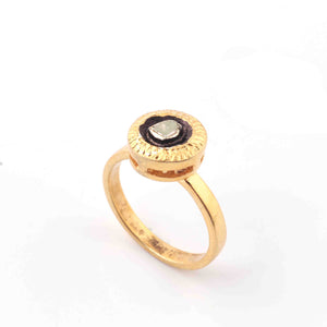 1 Pc  Rosecut Diamond Designer Round Shape Ring - 925 Sterling Vermeil - Polki Ring Rd139
