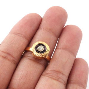 1 Pc  Rosecut Diamond Designer Round Shape Ring - 925 Sterling Vermeil - Polki Ring Rd139